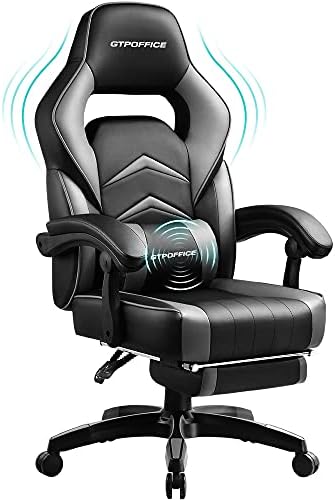 Gaming Chair with Footrest and Therapeutic massage ,Laptop Chair Lumbar Assist Ergonomic Gaming Chair, Gaming Chair 360°-Swivel for Workplace or Gaming Grey