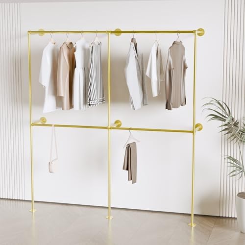Industrial Pipe Clothing Rack, Wall Mounted Clothes Rack, 75", 4 ...