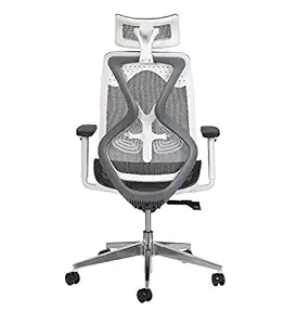 NXTGEN MISURAA Imported Xenon High Back Ergonomic Office & Home Chair with Advanced Synchro Tilt Mechanism, Mesh Seat & Back, Adjustable Seat Depth, Lumbar Support, Arms & Headrest (Grey) at Rs. 18999