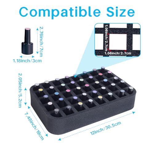 Image of 2 Pack Nail Polish Organizer Holder Foam Pad with Slots for Storage 80 Bottles (15ml /0.5fl.oz) Nail Polish or Essential Oil Tray for Drawers Black