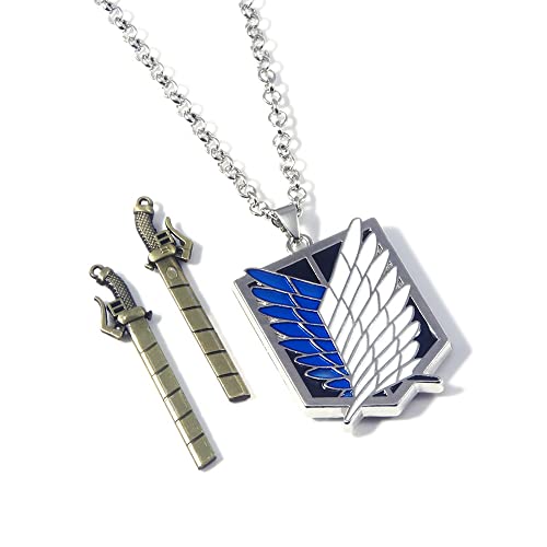 FunBoat AOT Wings of Freedom Necklace - Shingeki No Kyojin Survey Corp Pendant Chain - Anime Cosplay Gifts for Kids Girls Teens Women Men2
