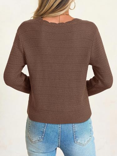 Image of Saodimallsu Womens V Neck Cardigan Sweaters Button Up Cropped Boho Knit Long Sleeve Loose Trendy Sweater Tops