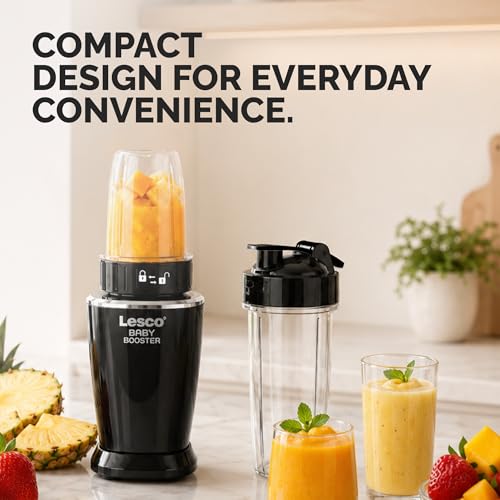 Image of Lesco Baby Booster Pro 550W Mixer Grinder & Nutri Blender | 22000 RPM High Speed Smoothie Maker | 1 Jar & 2 Blade | Juicer Mixer for Shakes, Chutney & Dry Grinding | Compact Kitchen Appliance, Black