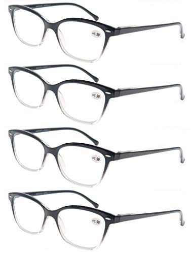 Women Reading Glasses 3.5 4 Pair Stylish Ladies Readers with Comfort Spring Hinge Pattern Design Pouch Included Black