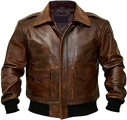 A2 Aviator Flying Tiger WWII Flight Aviator Bomber Jacket in Real Leather for Men (A2 Aviator Tan Br