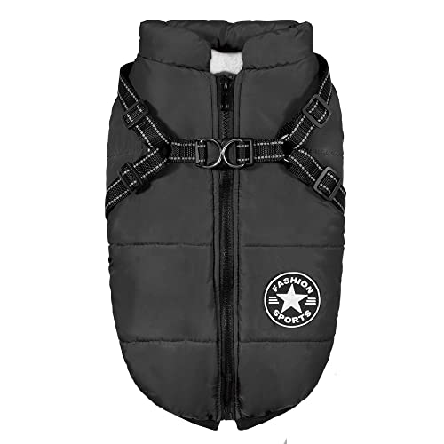 PawRoll - Chaqueta para perro para invierno, abrigo acolchado con cremallera para perro con arnés, exterior impermeable e interior de forro polar cálido, ideal para razas pequeñas, medianas y grandes
