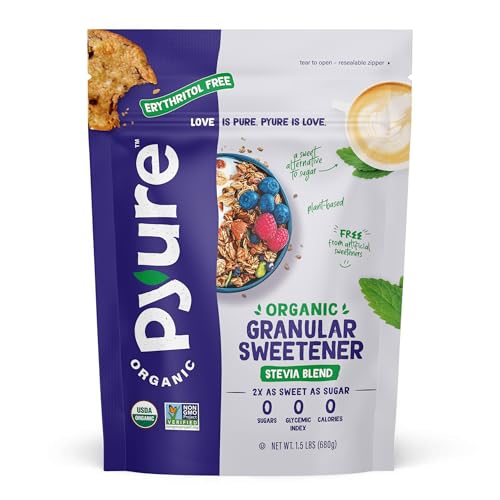 Pyure Organic Stevia Blend | Granulated Sugar Substitute with Zero Calories & Carbs | Keto, Diabetic & Vegan Friendly | Sugary Taste Alternative | USDA Organic, Non-GMO | Erythritol Free | Good For Baking | 1.5lb (24oz)