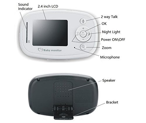 BW Video Baby Monitor Telecamera per Bambini con Audio Bidirezionale, Display da 2,4 Pollici, Monitor della Temperatura Ambiente, Visione Notturna, Obiettivo da 70 Gradi