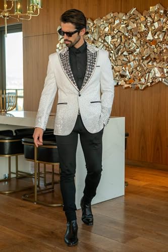 Barabas Men's Rhinestone Peak Lapel Luxury Blazer 2EBL34