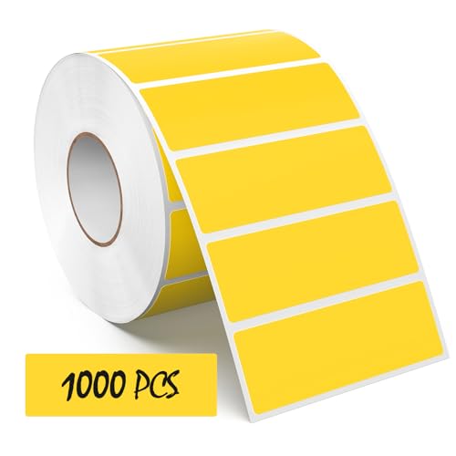 Meitaat 1000 Piezas Etiquetas Adhesivas Amarillas Rollos Pegatinas Rectangulares Multiuso en Vinilo 76 x 25 mm Gomets Impermeables y Resistente al Rasgado per Rollo