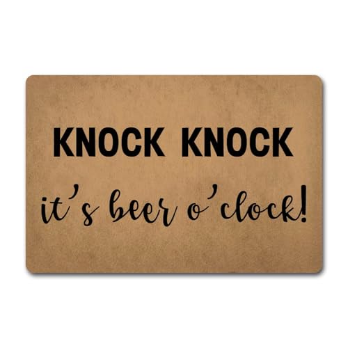 Image of Funny Welcome Doormat Novelty Gift Doormat Knock Knock It's Beer O'clock (23.7 in X 15.6 in) House Warming Doormat With Anti-Slip Rubber Back Door Mats For The Entrance Way Indoor Front Door Decor