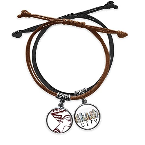 Bracelet égyptien abstrait totem en corde et cuir Sidi chaîne de main homme femme