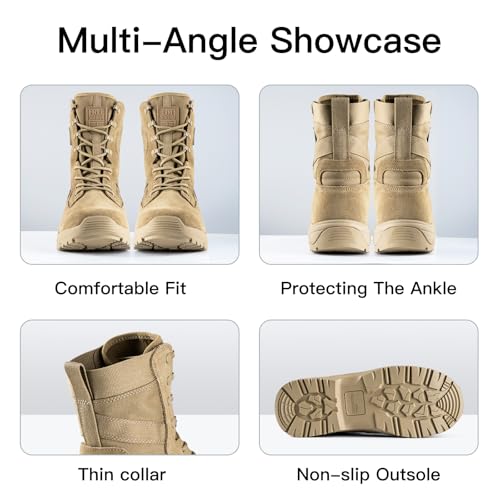 Image of FREE SOLDIER Women's Tactical Boots 8 Inches Lightweight Combat Boot Durable Military Work Outdoors Boots Desert Boot for Women