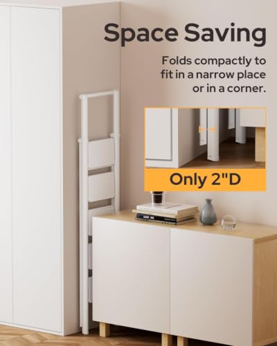 Image of 5 Step Ladder for 10 Feet High Ceiling, Folding Step Stool Stepladders with Anti-Slip and Wide Pedal for Home and Kitchen Use Space Saving (White)