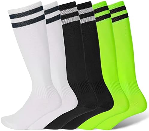 FANKUTOYS 3 Pairs Kids Football Socks Kids Soccer Socks,Unisex Anti-Slip Socks Long Soccer Sock for Boys Girl Aged 7-13