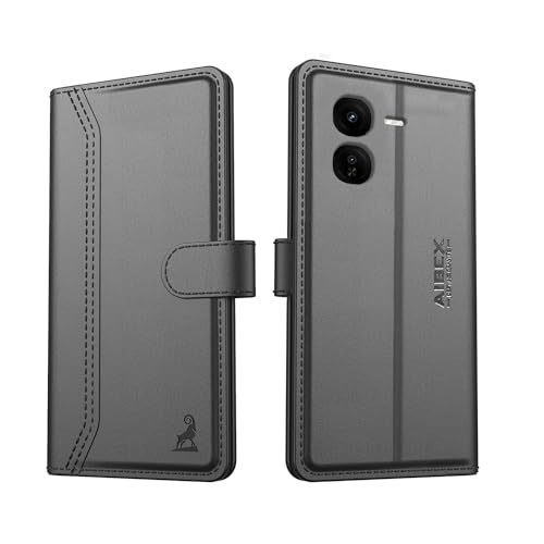 Image of AIBEX Compatible for IQOO Z9x 5G Flip Cover Leather Finish with Magnatic Closure | Inside TPU with Card Pockets | Wallet Stand | Complete Protection Flip Case -Black