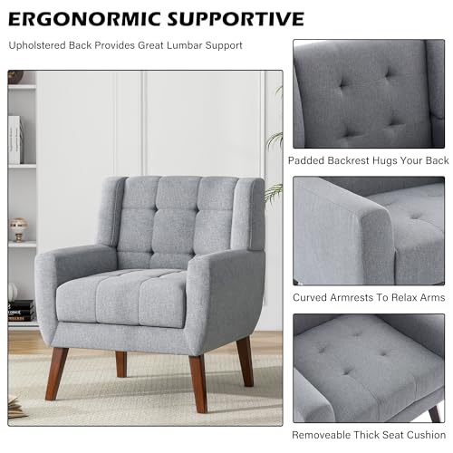 Sillón tapizado moderno en lino Gris miniatura 5