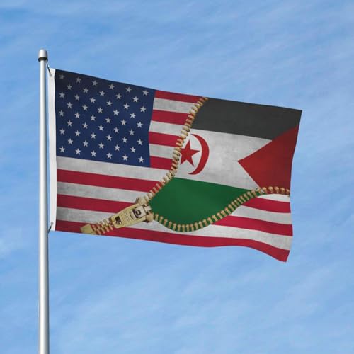 Reforzada Bandera Del Patio Sahara Occidental Zipper America Bandera De Terraza Resistente A La Intemperie Bandera De Jardín Para Hogar, Patio, Granja, 3X5 Ft