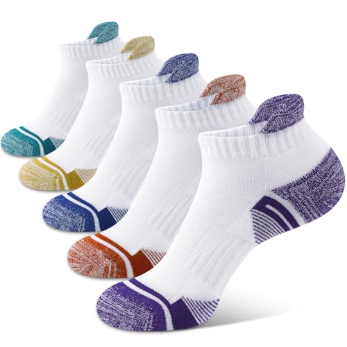 Womens Ankle Running Socks Cushioned Anti-Blister Comfort Athletic Socks (5 Pairs)