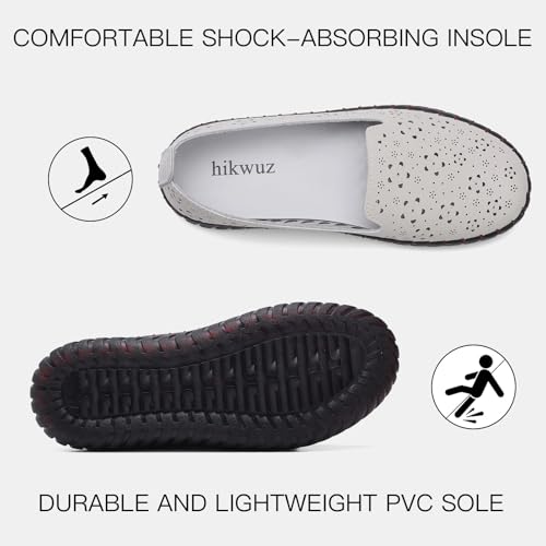 Image of Women's Summer Slip On Loafers, Breathable Perforated Hollow Cutout Flats, Comfortable Vegan Leather Walking Work Shoes for Women, Heart Floral Geometric Pattern Soft Sole Casual Summer Footwear