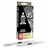 ARTEZA White Gel Pens Set, Pack of 12, White Rollerball Pens for Drawing and Writing, White Gel Pens for Artists