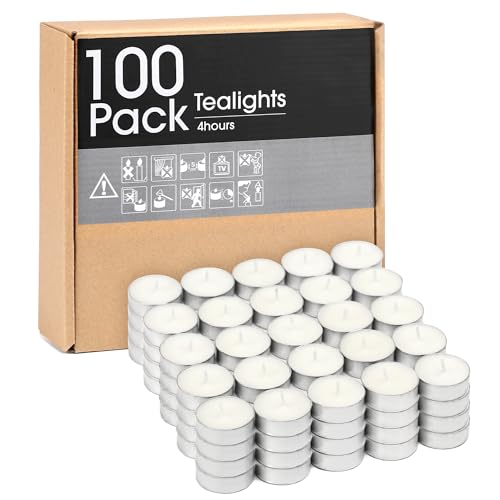 Unscented Tealight Candles - 100 Pack 4 Hours Smokeless White Small Tea Candles for Weddings Warmer Home Decor for Home