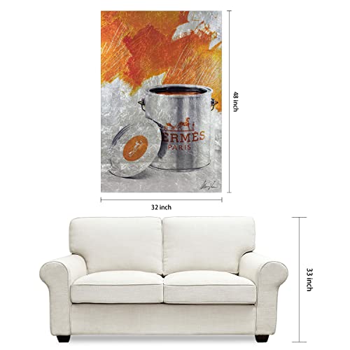 Empire Art Direct "Liquid Fashion Orange Hrms Reverse Printed Tempered Glass With Silver Leaf Wall Art, Ready To Hang, Living Room, Bedroom & Office, 32In X 48In X 0.2In #TOP4