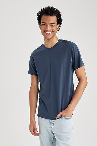 DeFacto Erkek Slim Fit Bisiklet Yaka Basic Tişört, Lacivert, S - Görsel 3