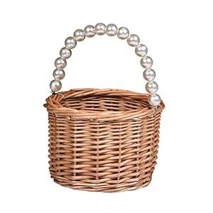 Wicker Rattan Flower Girl Basket Pearl Handle Wedding and Home Decor