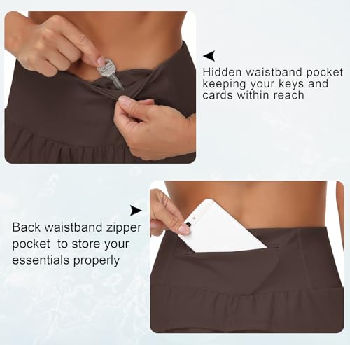Image of THE GYM PEOPLE Womens High Waisted Running Shorts Quick Dry Athletic Workout Shorts with Mesh Liner Zipper Pockets