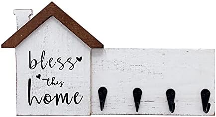 NITYNP Key Holder for Wall, Key Hooks Decorative for Wall, Key Hanger for Wall Entryway Decor, Bless This Home Farmhouse Home Decor Key Hooks, 12"x6.5"