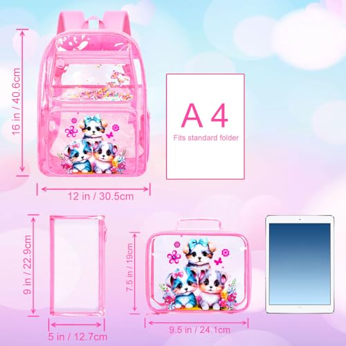 gxtvo Clear Backpack for Girls and Boys, Kids Transparent Bookbag, 3PCS Cute See Through School Bag for Elementary Prechool4