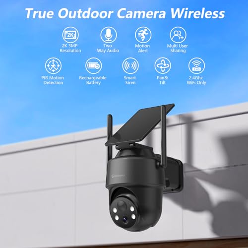 GALAYOU 2K Security Cameras Wireless Outdoor-360° PTZ Cameras for Home Security with Solar Panel/Battery Powered, Night Vision, Two-Way Audio, PIR Sensor, Works with Alexa, R1 4P Black (2.4Ghz Only) - Image 4