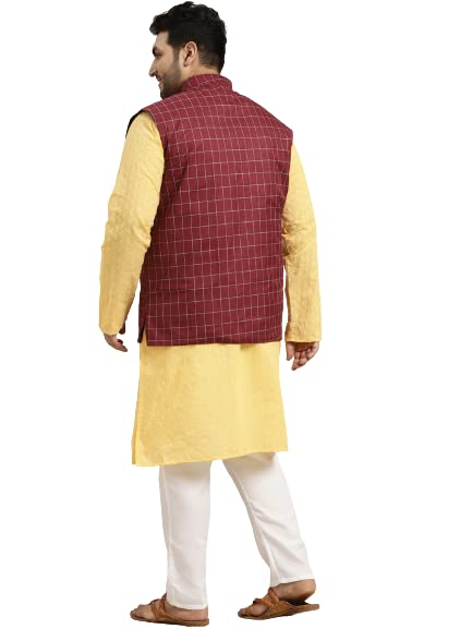 Image of SOJANYA (Since 1958) Men's Silk Blend Dark Green Kurta & Silk Blend Nehrujacket With Off White Churidar Pyjama Set