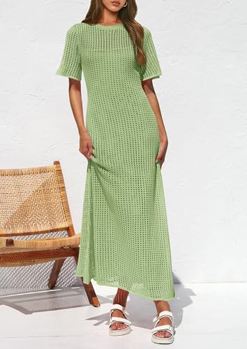 Image of PRETTYGARDEN Womens Eyelet Crochet Maxi 2 Piece Dress Sets