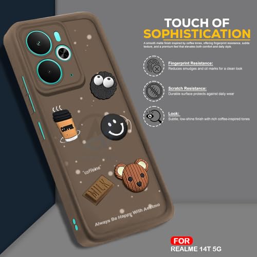 Image of AESTMO Back Case Cover for Realme 14T 5G Cover | Cute Fun Cartoon 3D Ball | Coffee Silicone Case | Full Body Protection | Camera Protection Back Cover for Realme 14T 5G (Brown)