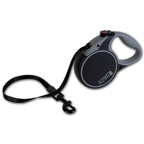 Kong Rollleine Hund 5m – Ausziehbare Hundeleine Größe L für große Hunde bis 50kg – mit Softgriff & reflektierendem Gurt – robuste automatische Leine mit Bremse & Lock System, Schwarz