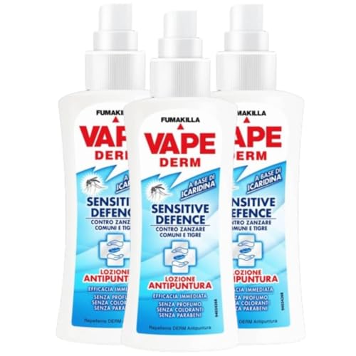 Vape Derm Sensitive Defence Spray Antizanzare Lozione Antipuntura Contro Zanzare Comuni E Zanzare Tigre 100 Ml (3 Unità)