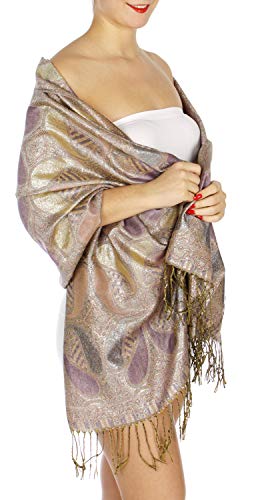 Pashmina Scarfs for Women, Pashminas Wrap Shawls, Soft Wedding Scarf, Paisley Lurex Jacquard Evening Scarves, Lavender