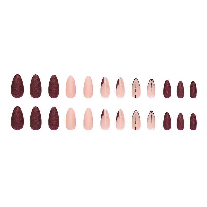 Miniatura 5 de Uñas francesas a presión, uñas postizas con forma de almendra, diseño geométrico, uñas postizas con pegamento, uñas acrílicas para mujeres y niñas,