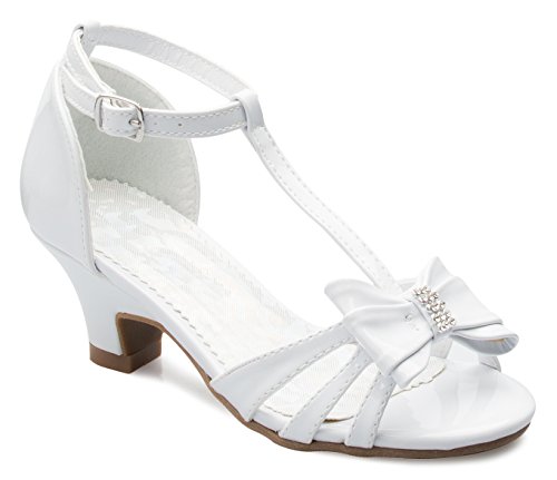 Olivia K Girl's Glitter Leatherette Open Toe Strappy Ankle T Strap Kitten Heel Sandal (Toddler/Little Girl), White Pat Y3 #TOP12