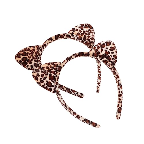 FRCOLOR 2個可愛い猫耳ヘアバンド ヒョウ柄動物耳カチューシャ コスプレ用滑らか快適ヘッドアクセサリー パーティーとフェス向け