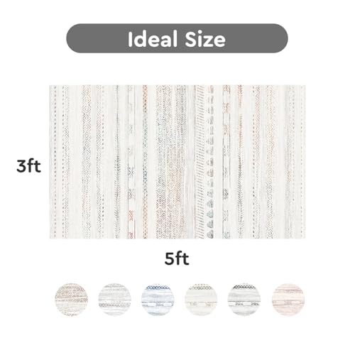 3x5 Area Rug Machine Washable Non Slip Rug Distressed Neutral Moroccan Boho Rug Ultra Soft Indoor Rugs for Bedroom Living Room Entryway Kitchen Foyer Bedside, Multi-Color
