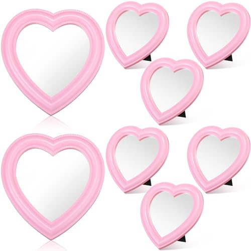 Espejo de maquillaje en forma de corazón rosa, pack 8 piezas