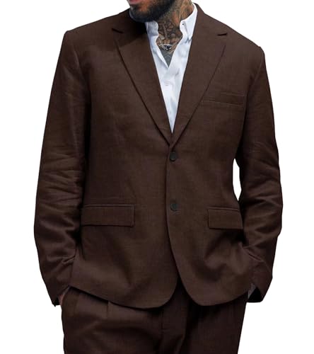 Mens Linen 2 Piece Suit Slim Fit Suits for Men Formal Wedding Prom Suits Business Casual - Main Image