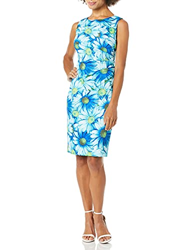 Calvin Klein Women's Sleeveless Scuba Starburst Sheath Dress, Blue Multi, 2  at Amazon Women's Clothing store