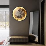 LED Mond Wandleuchte Dimmbar mit Fernbedienung, 31W Runde Innen Wandlampe Dekolampe Nachttischlampe Mond Lampe Nachtlampe Wandbeleuchtung Modern Deckenleuchte für Kinderzimmer Schlafzimmer Wohnzimmer