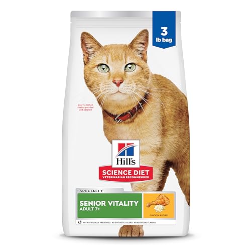 Hill's Science Diet Adult 7+ Senior Vitality Dry Cat Food, Chicken & Rice, 3 lb. Bag