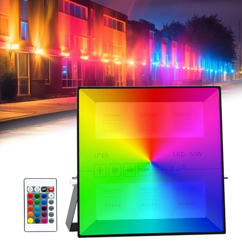 BOYKIM Outdoor LED Flood Light,IP66 Waterproof 16 Colors RGB Color Changing Uplight Landscape Light with Remote Control for Parties Festival House Garden Yards Stage Porch