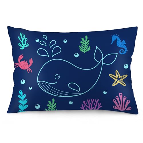 Image of MEHOTOP Children Sea World Bed Sleep Fluffy Pillowcase Standard Size 20x26 Inch Whale Marine Animal Children Sleep Navy Blue Ocean Home Decoration Pillow Protector Holiday Bedroom Pillowcase